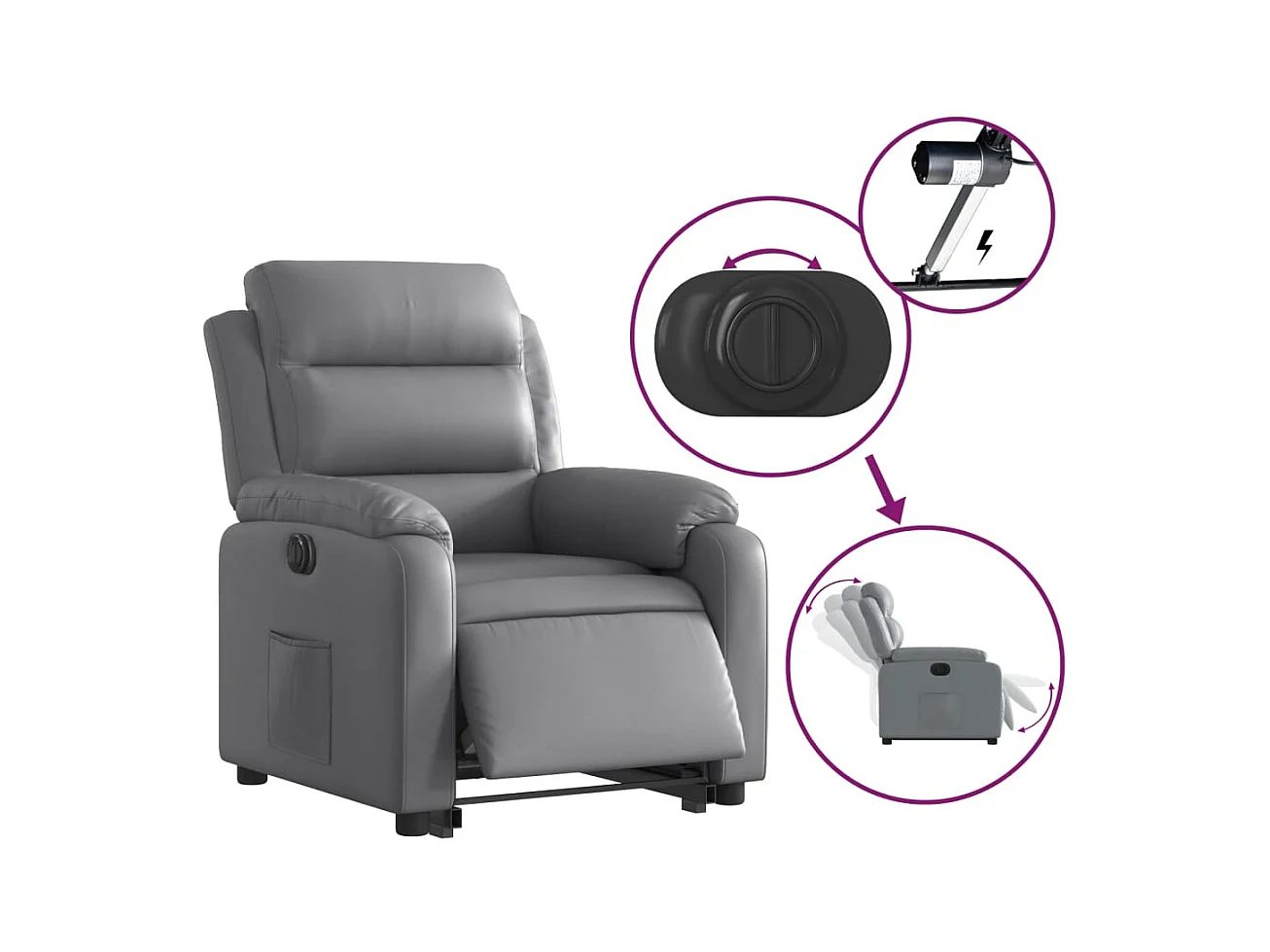 Fauteuil inclinable électrique gris similicuir