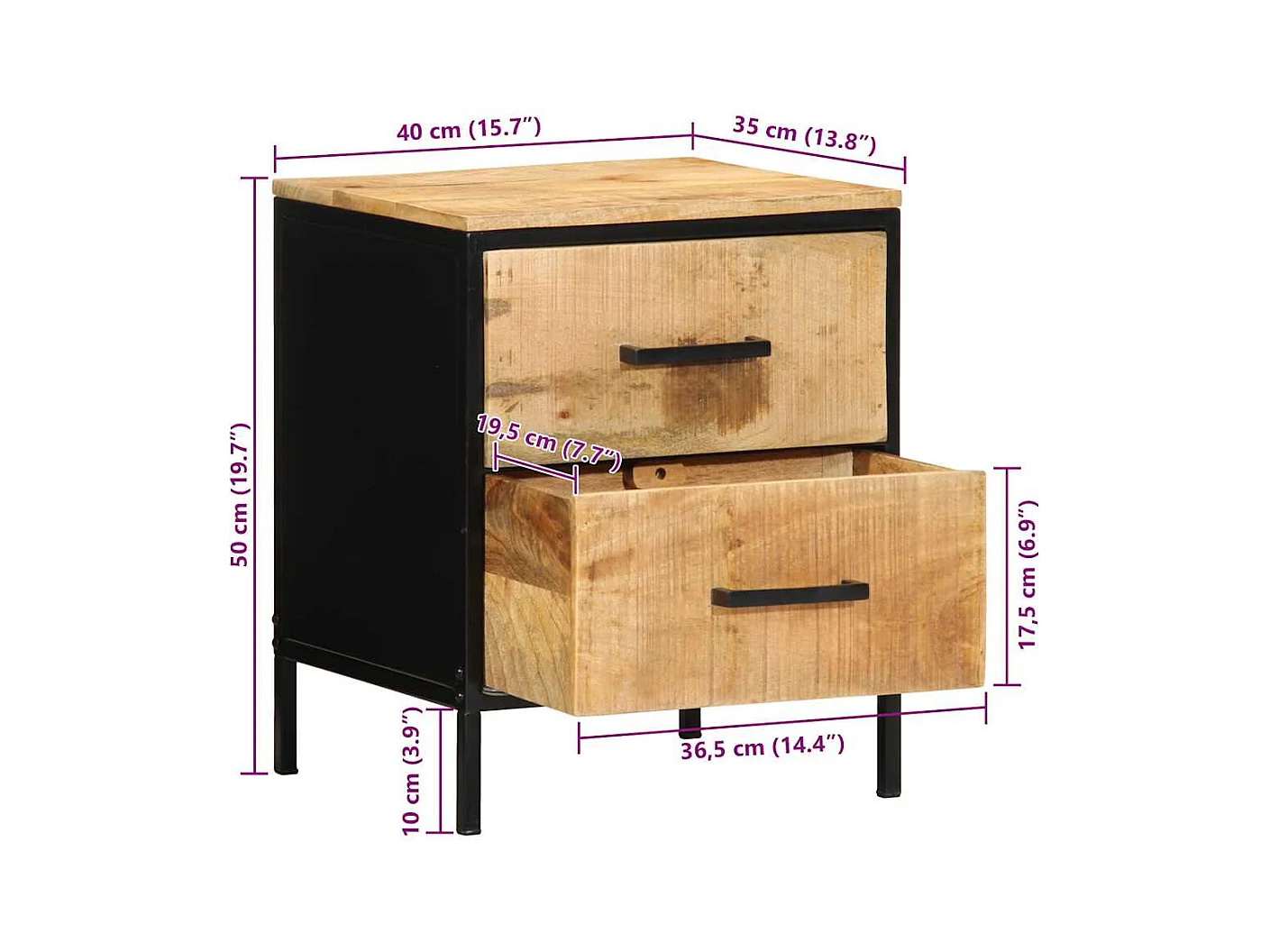 Armario de Noche con cajón Marrón y negro 40 x 35 x 50 cm