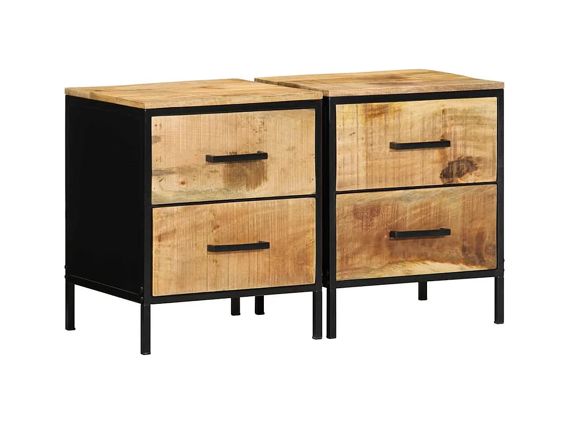 Nachtkastje Bruin en zwart 40 x 35 x 50 cm massief mangohout