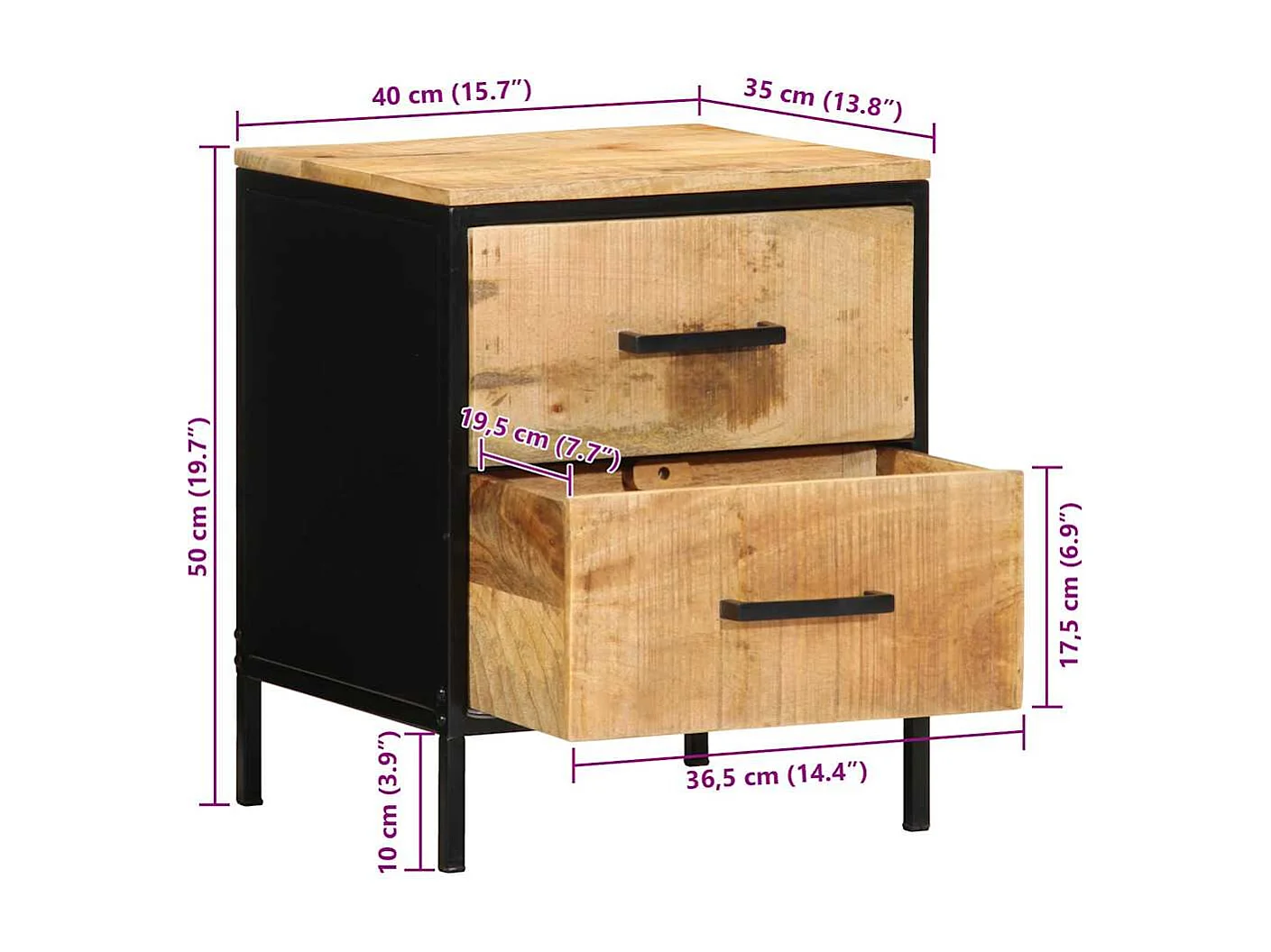 Armadio da Notte 2 pcs Marrone e nero 40 x 35 x 50 cm