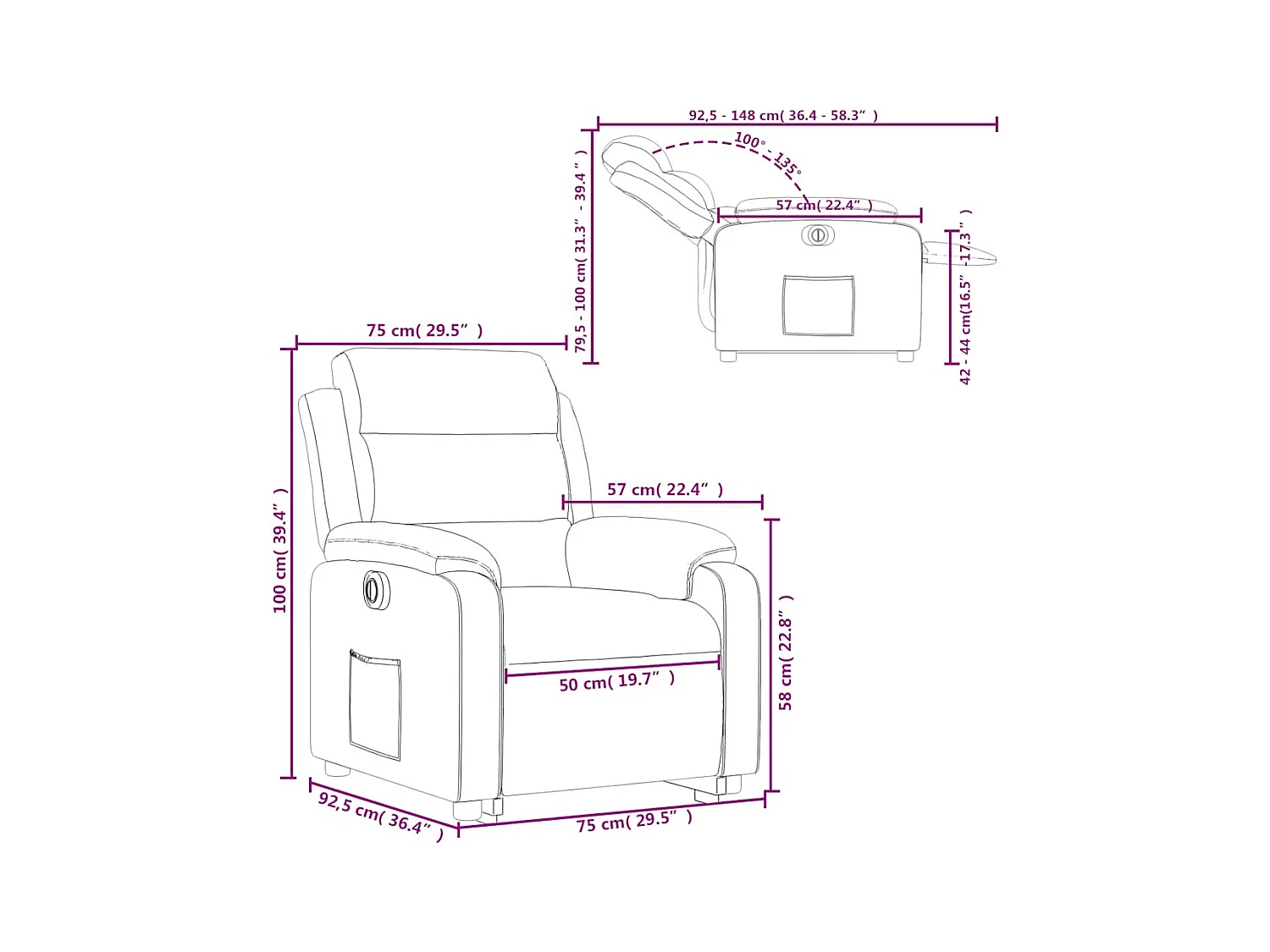 Fauteuil inclinable électrique noir velours
