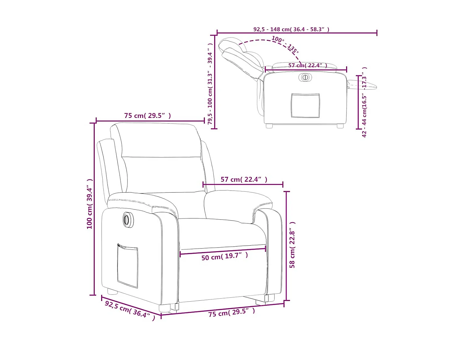 Fauteuil inclinable électrique noir velours