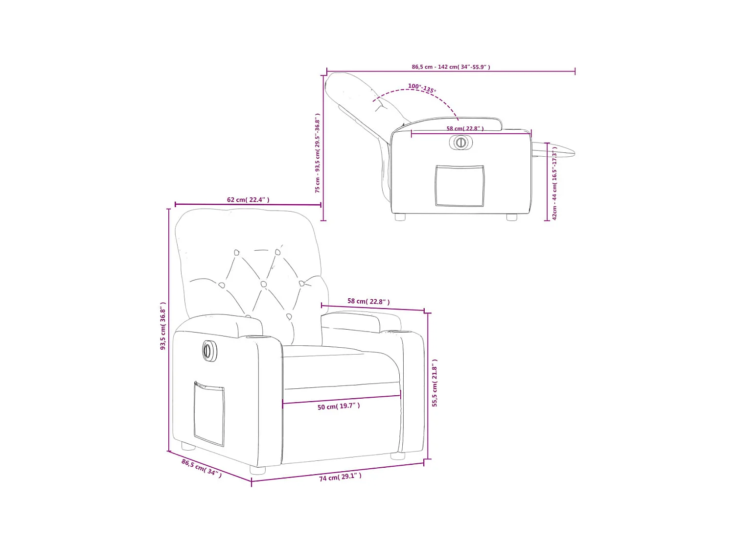 Fauteuil inclinable électrique Crème Similicuir