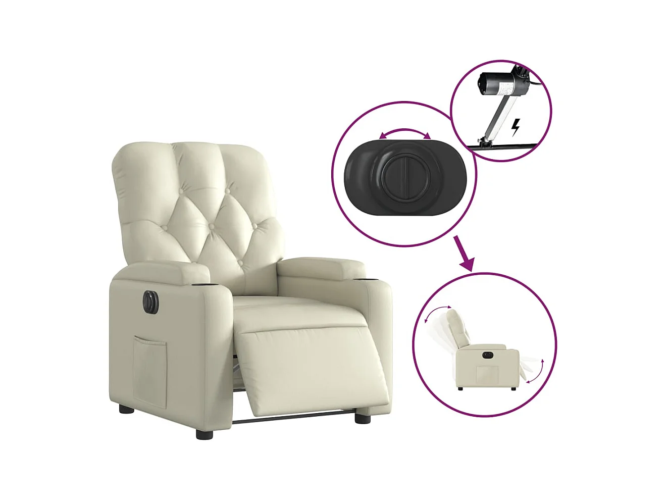 Fauteuil inclinable électrique Crème Similicuir