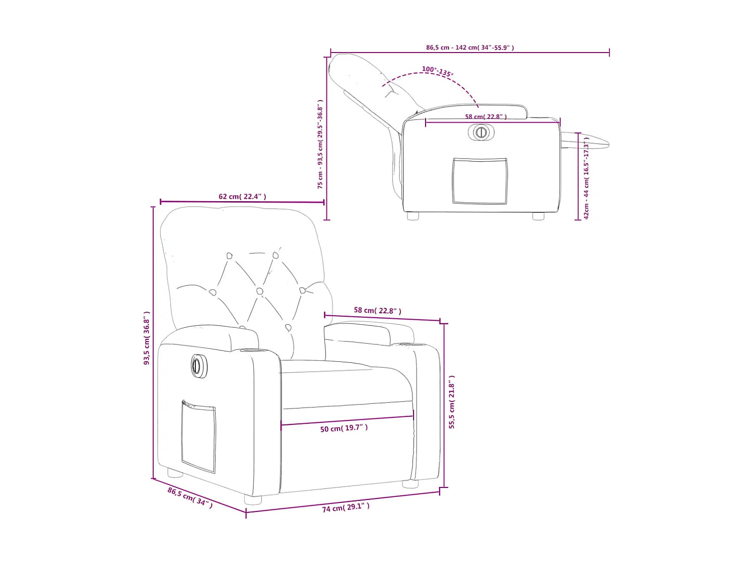 Fauteuil inclinable électrique Crème Similicuir