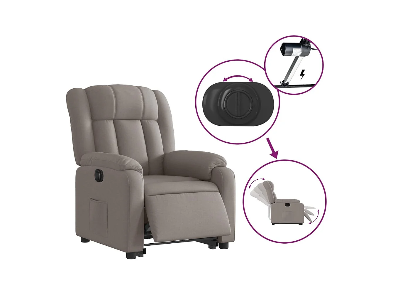 Fauteuil inclinable électrique taupe tissu
