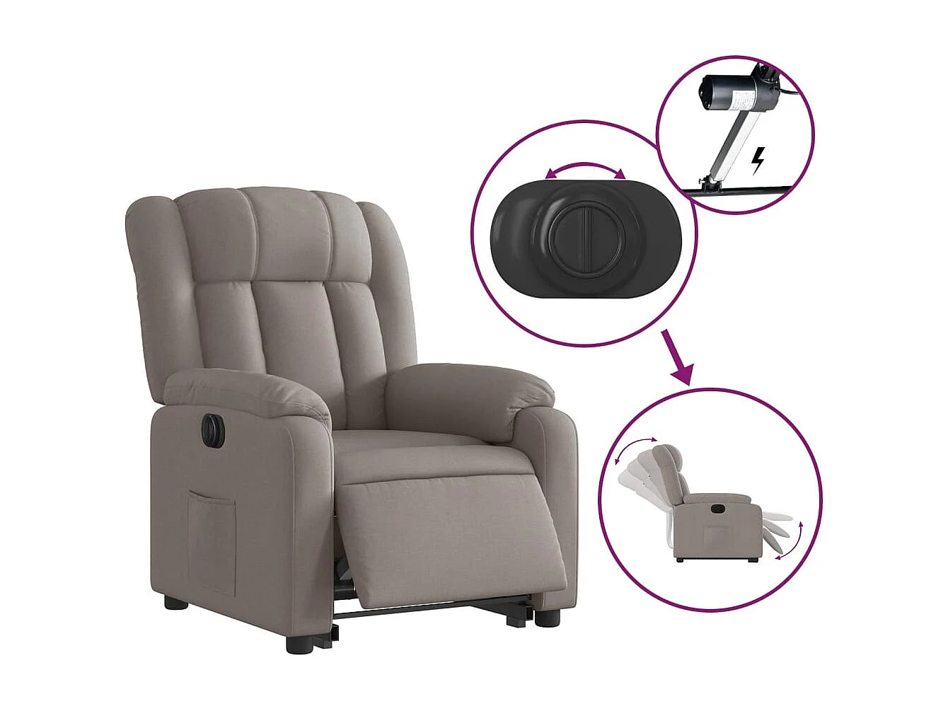 Fauteuil inclinable électrique taupe tissu