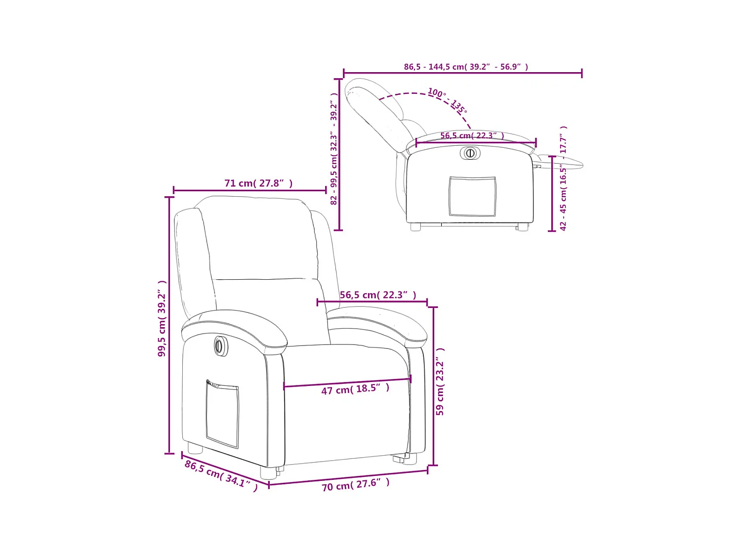 Fauteuil inclinable électrique rouge bordeaux similicuir