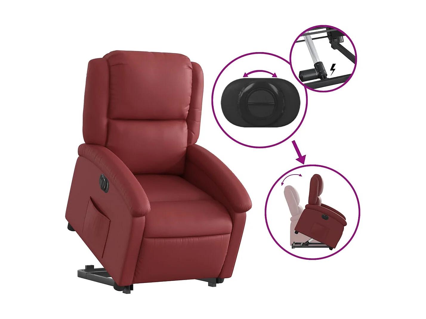 Fauteuil inclinable électrique rouge bordeaux similicuir