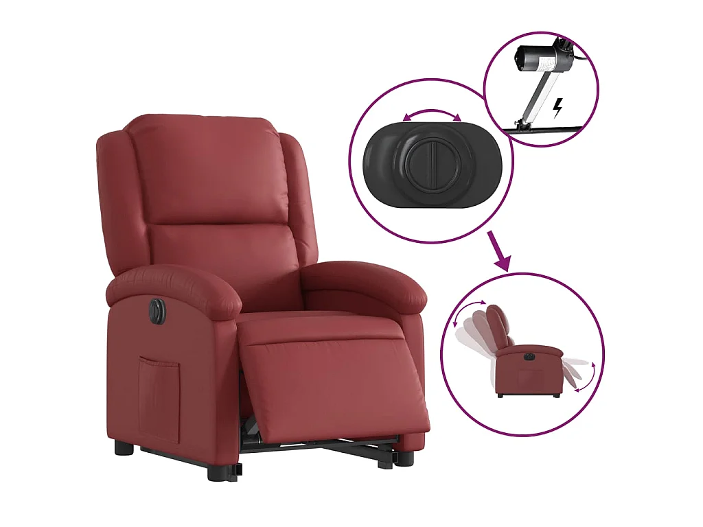 Fauteuil inclinable électrique rouge bordeaux similicuir