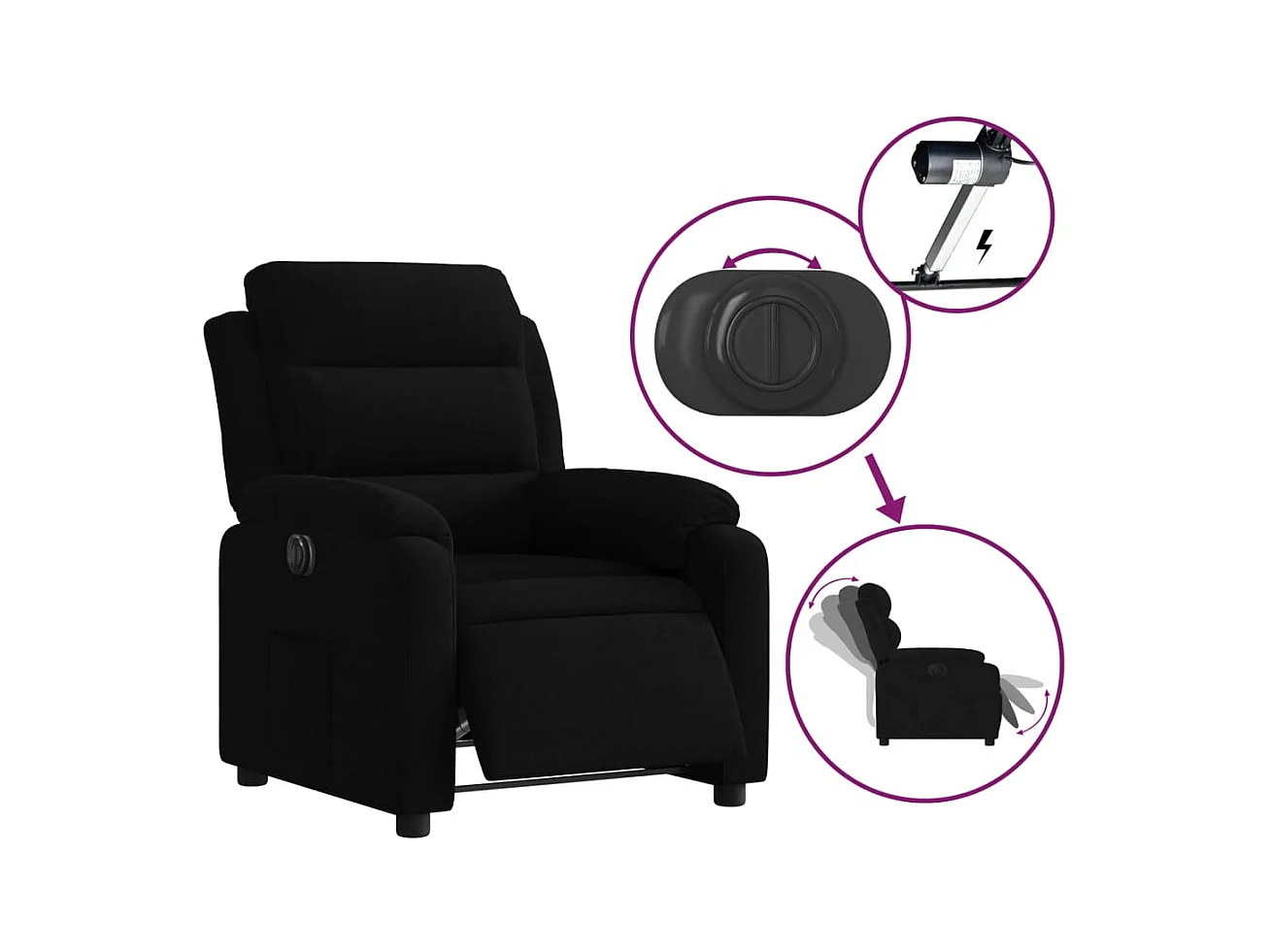 Fauteuil verstelbaar elektrisch stof zwart