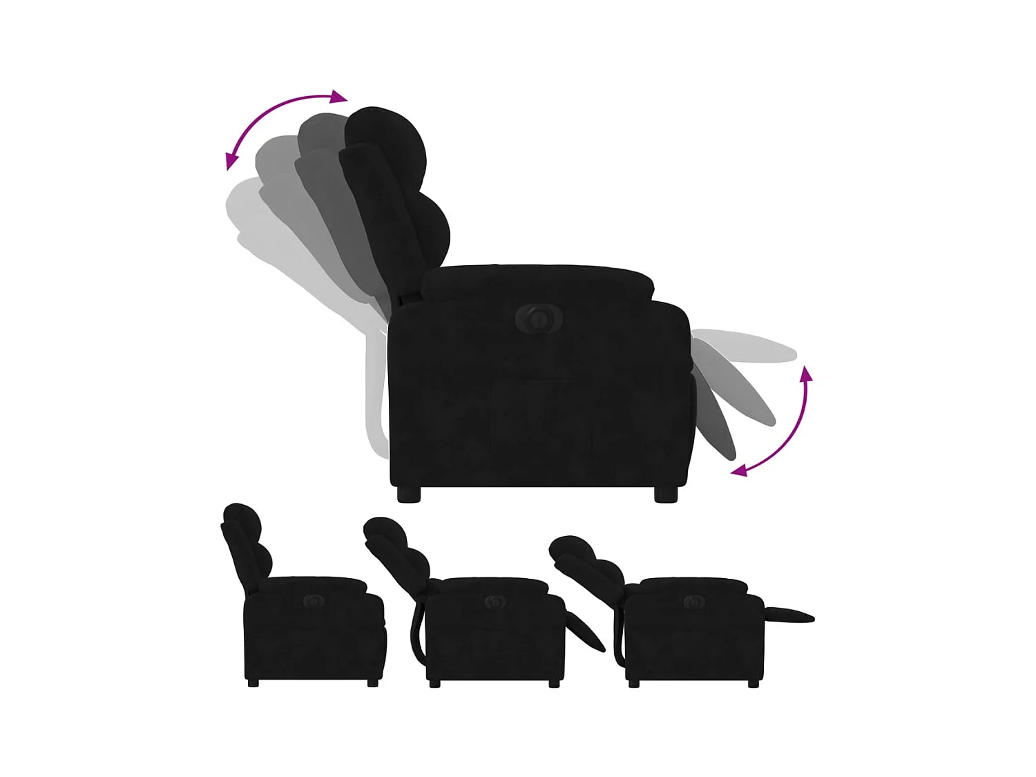 Fauteuil verstelbaar elektrisch stof zwart