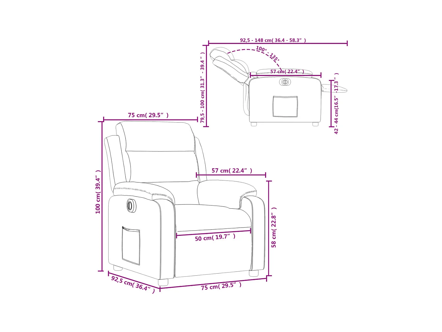 Fauteuil inclinable électrique Gris Similicuir