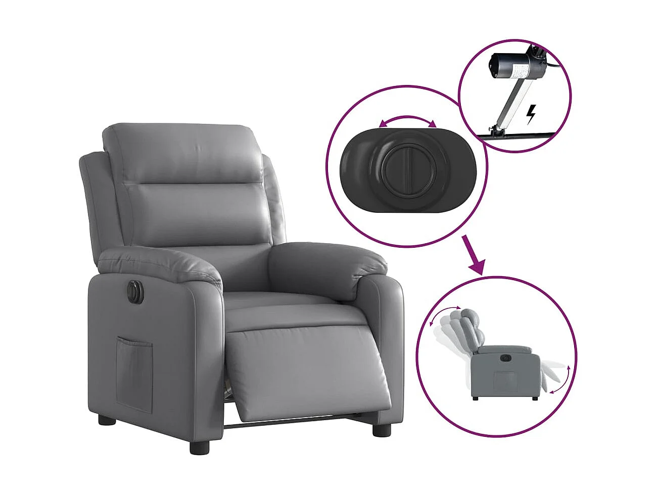 Fauteuil inclinable électrique Gris Similicuir