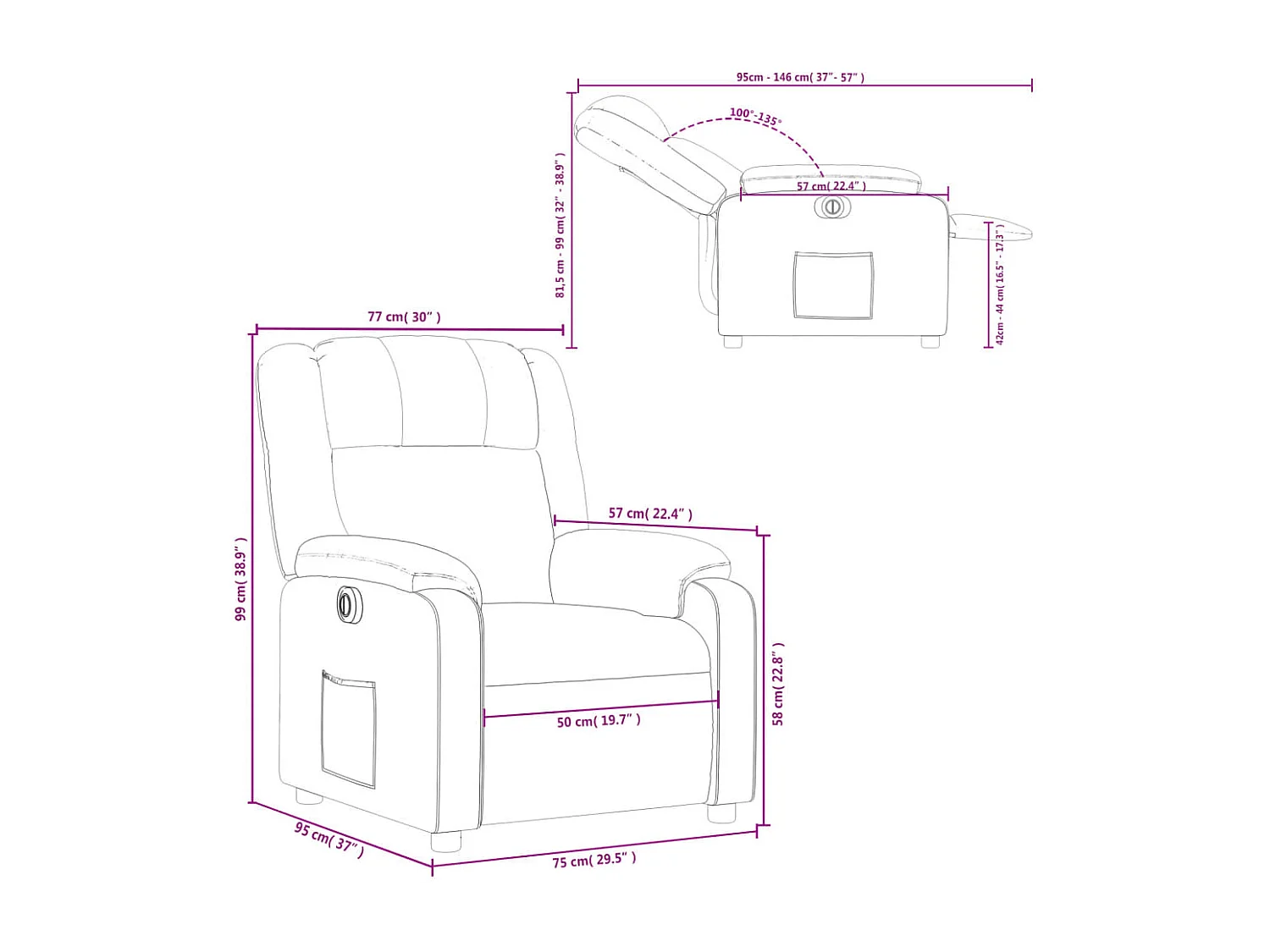 Fauteuil inclinable électrique Taupe Tissu