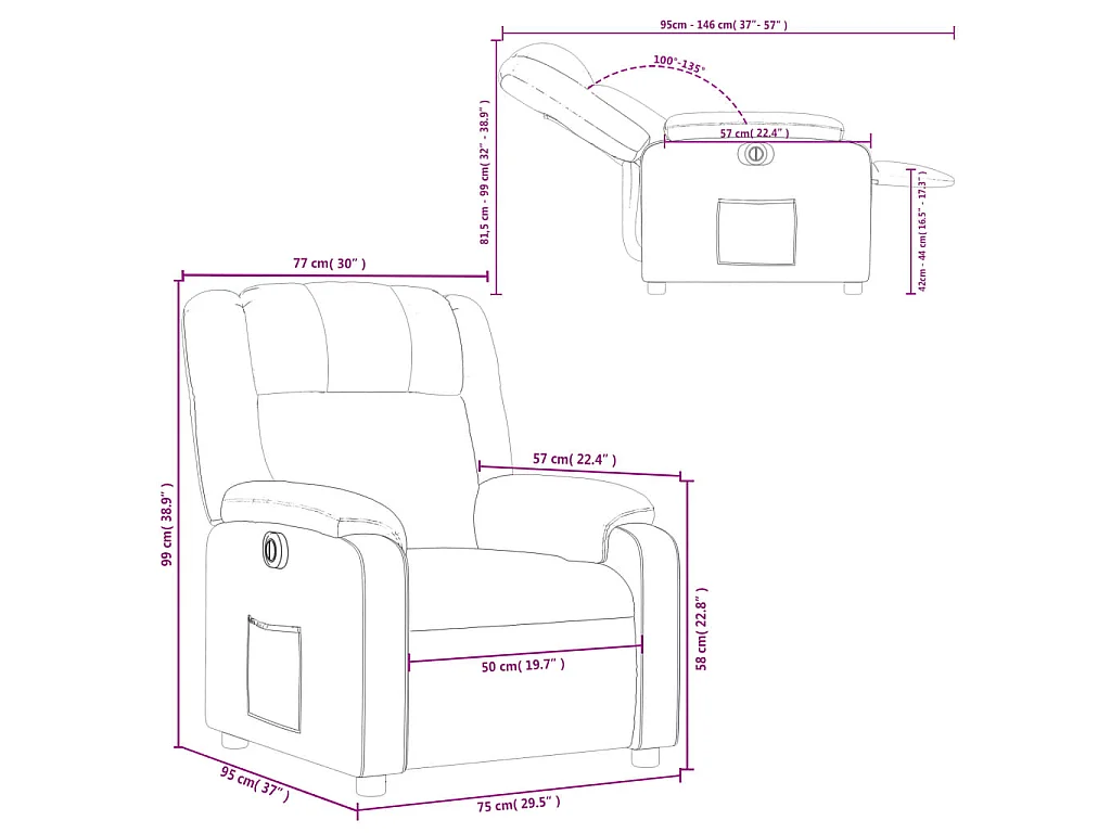 Fauteuil inclinable électrique Taupe Tissu