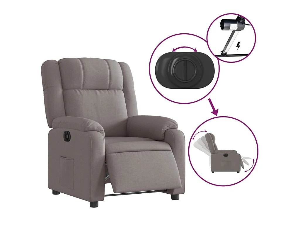 Fauteuil inclinable électrique Taupe Tissu