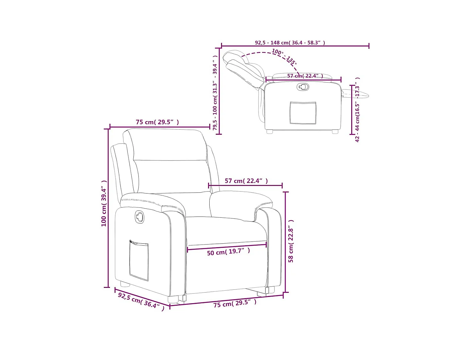 Fauteuil inclinable Noir Velours