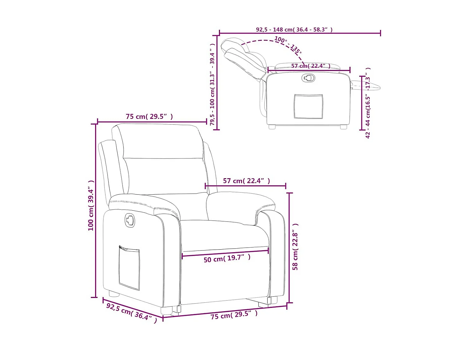 Fauteuil inclinable Noir Velours