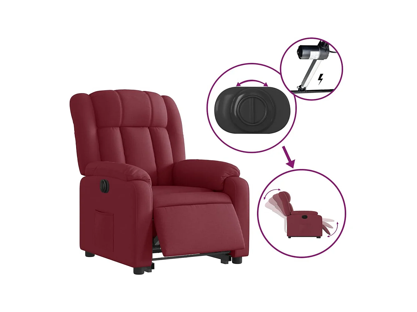 Fauteuil inclinable électrique rouge bordeaux tissu