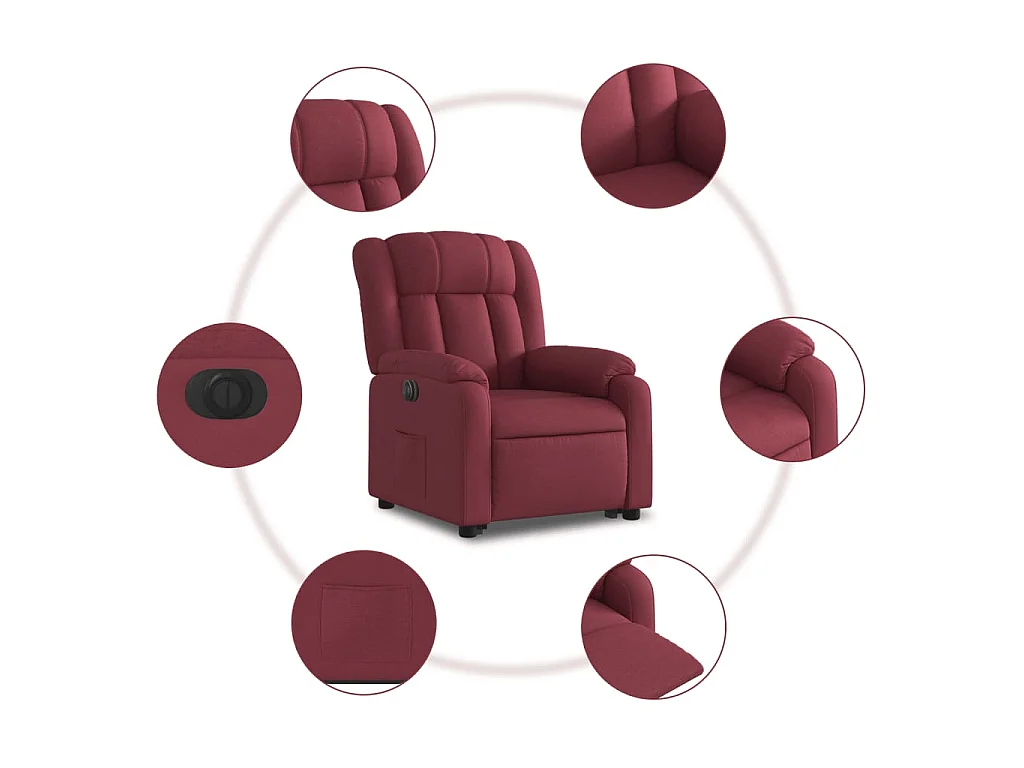 Fauteuil inclinable électrique rouge bordeaux tissu