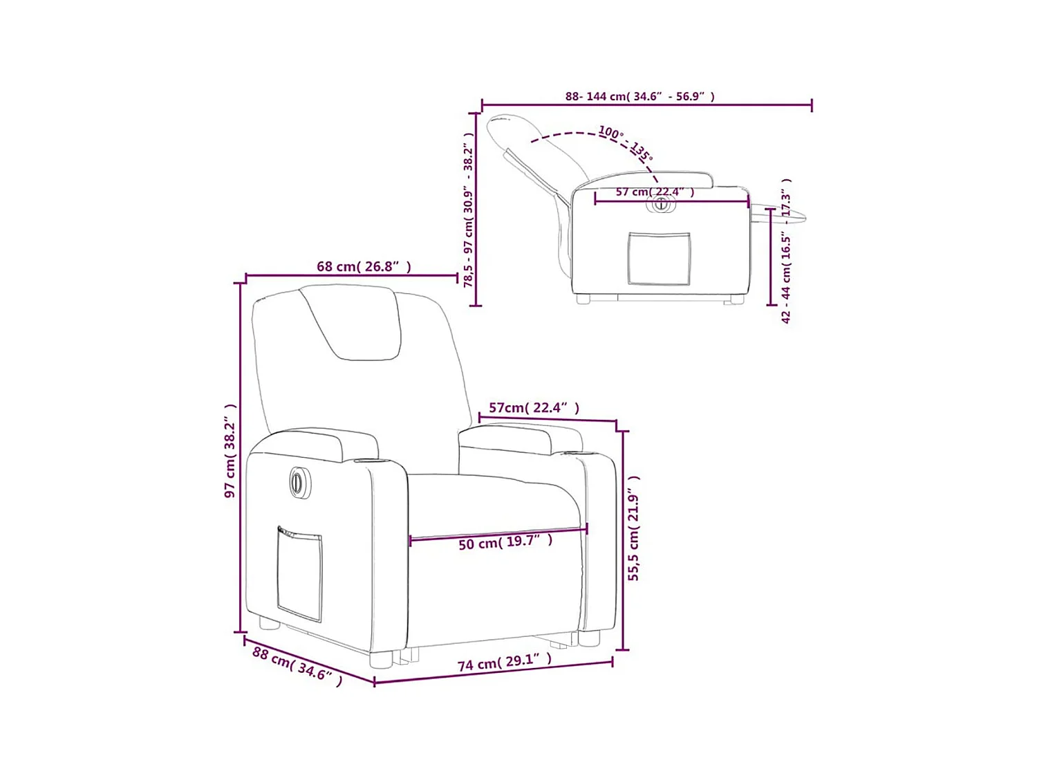 Fauteuil inclinable électrique noir tissu