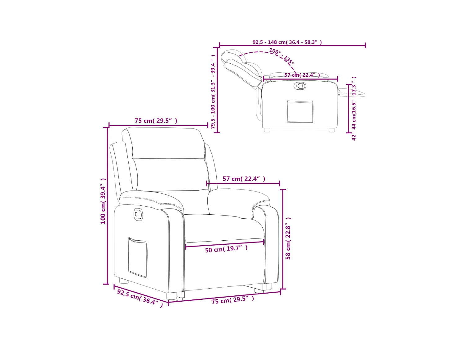 Fauteuil inclinable Crème Similicuir