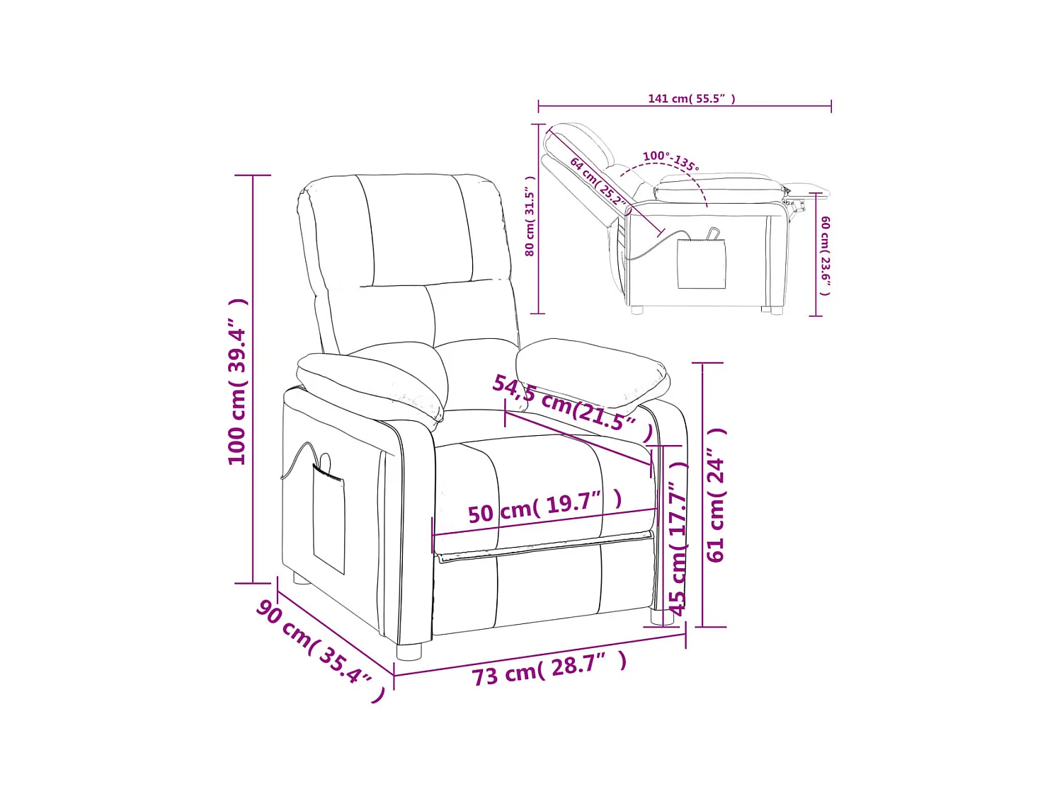 Fauteuil inclinable électrique Marron Tissu