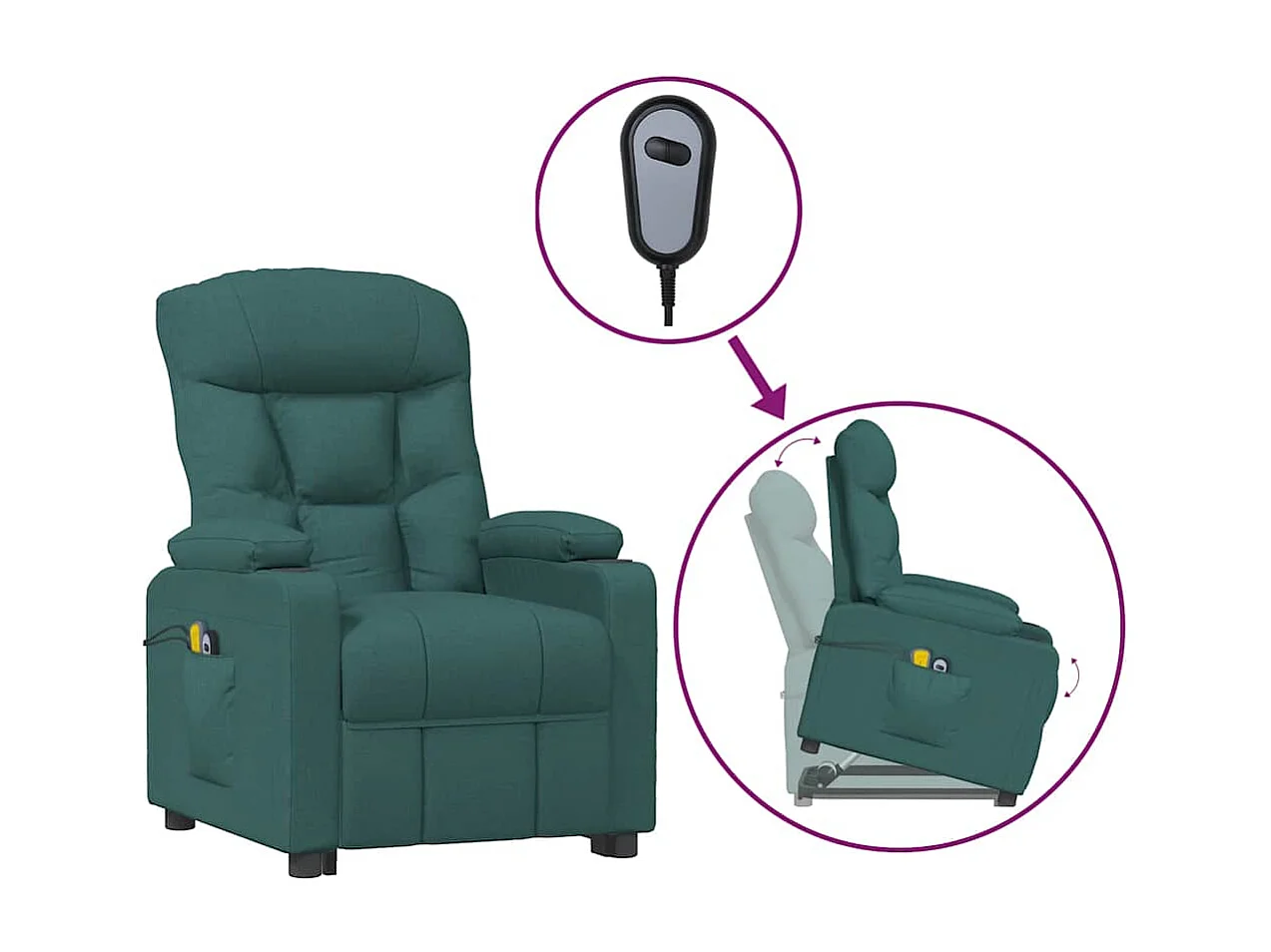 Sillón de masaje elevable tela verde oscuro