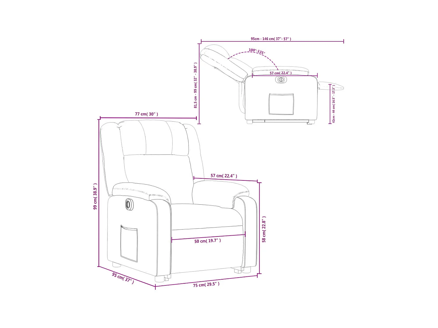 Fauteuil inclinable électrique taupe tissu