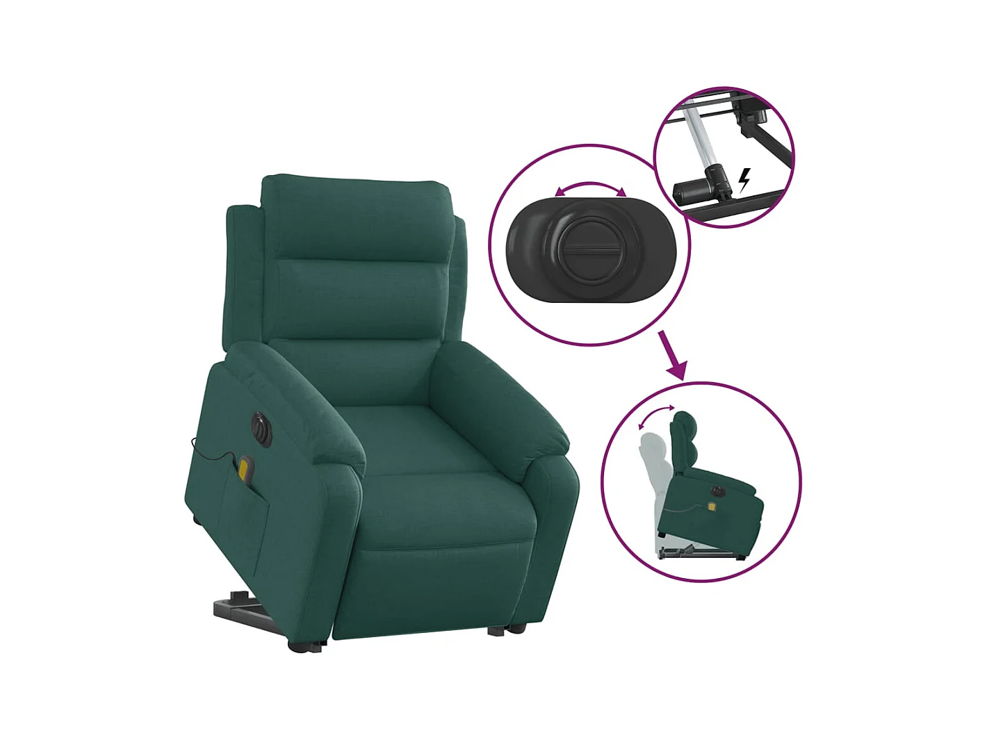 Fauteuil inclinable de massage électrique Vert foncé Tissu