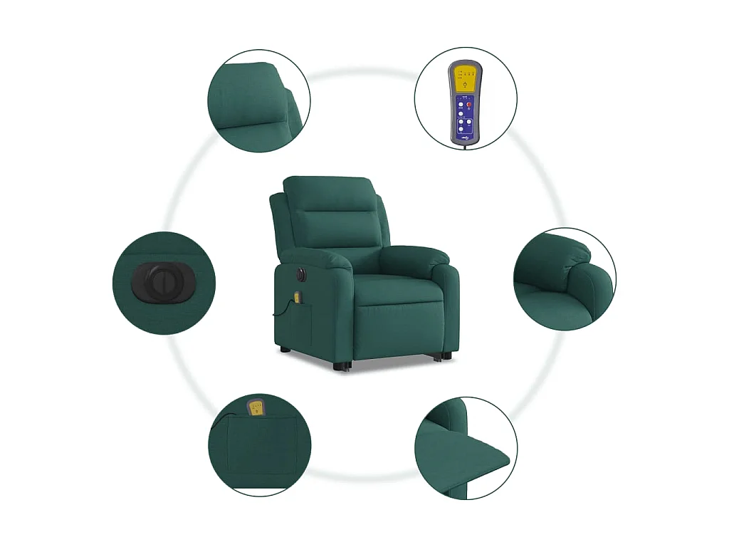 Poltrona Alzapersona Massaggiante Elettrica Verde Scuro Tessuto