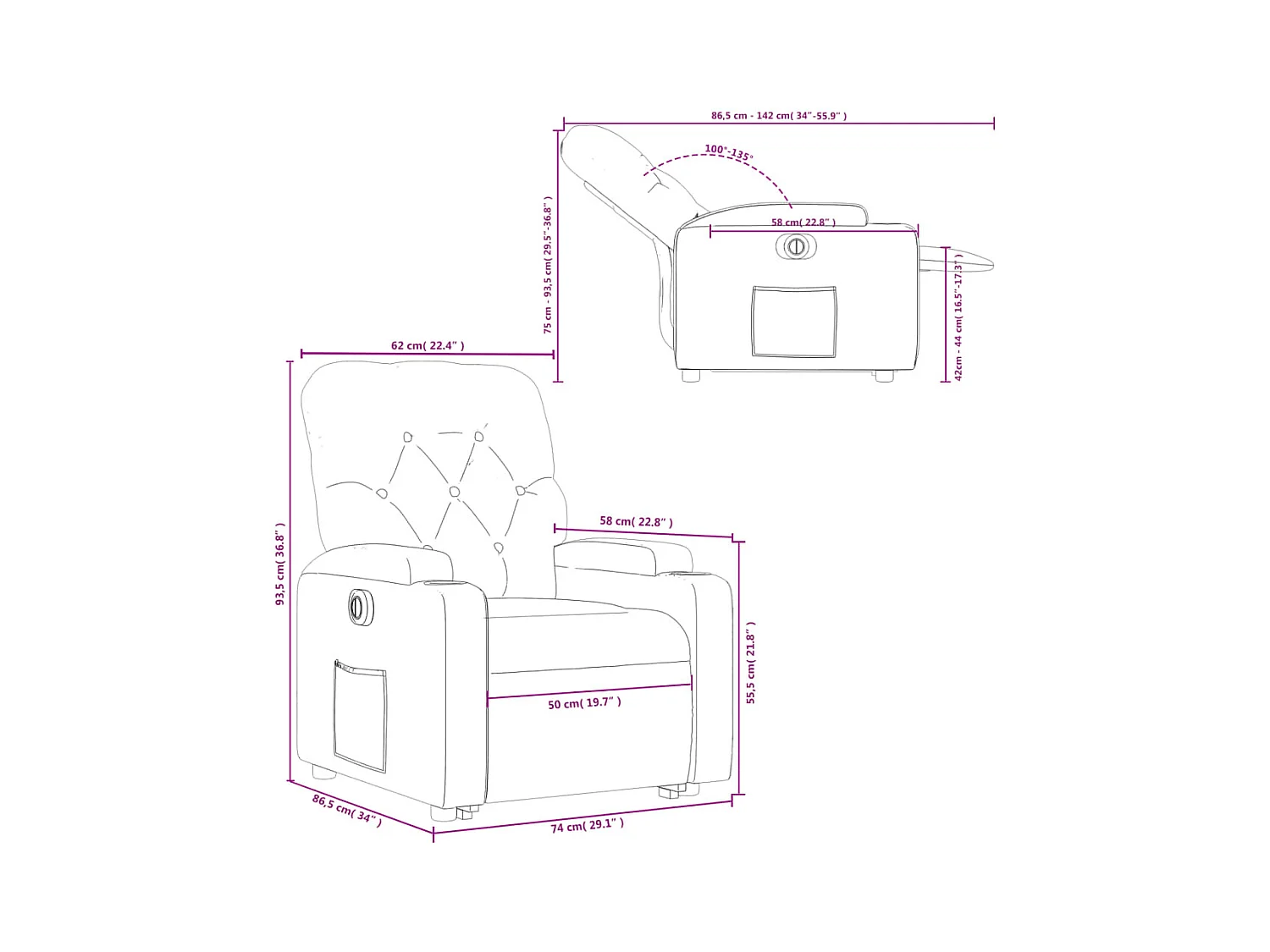Fauteuil inclinable électrique crème similicuir