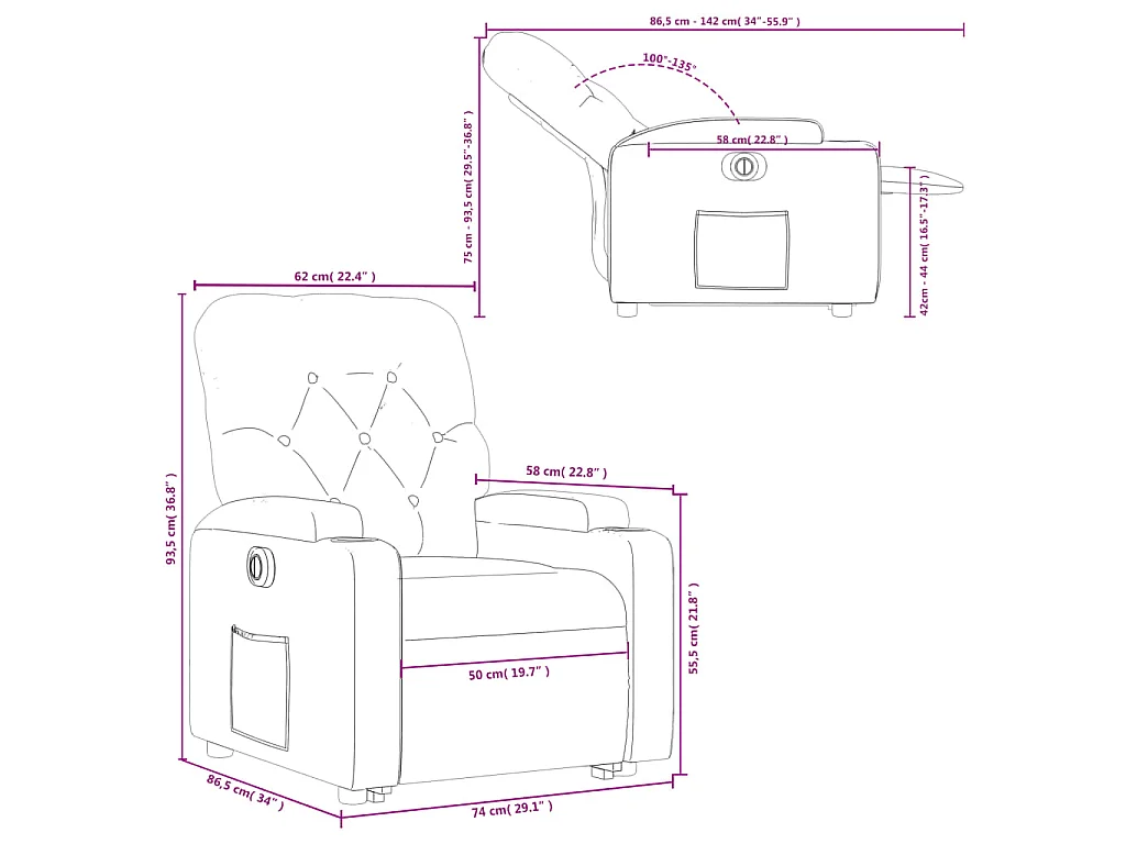 Fauteuil inclinable électrique crème similicuir