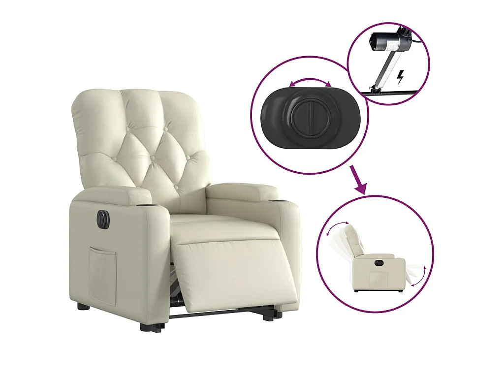 Fauteuil inclinable électrique crème similicuir