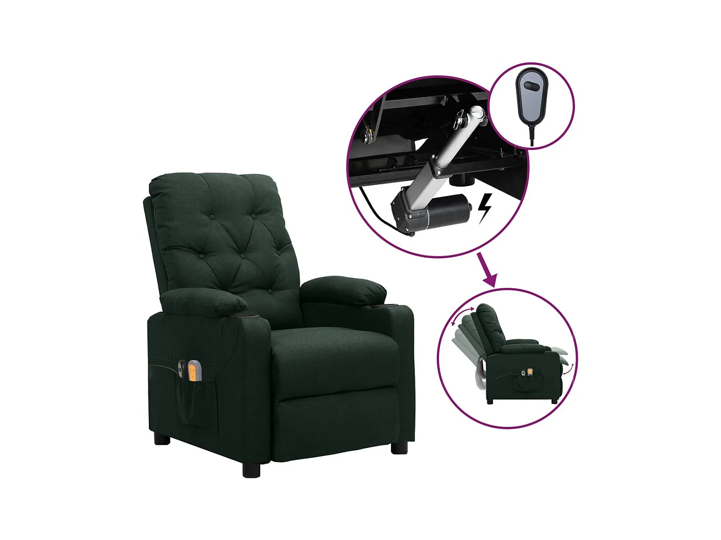 Sillón de masaje eléctrico tela verde oscuro