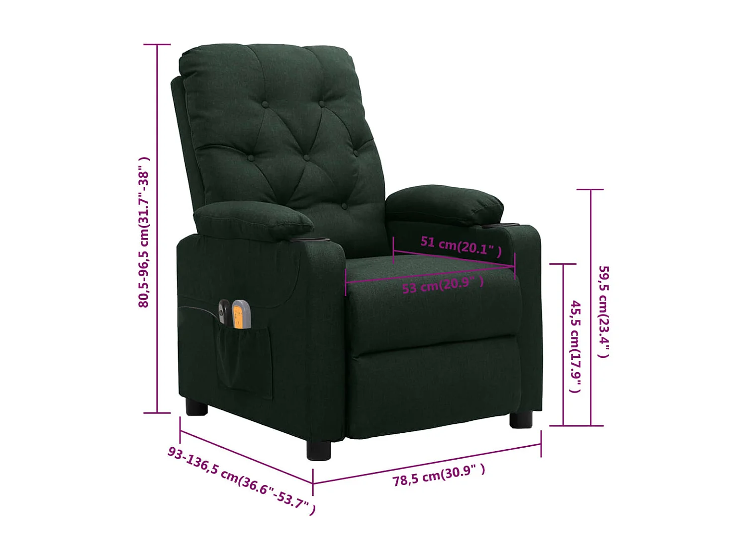 Sillón de masaje eléctrico tela verde oscuro