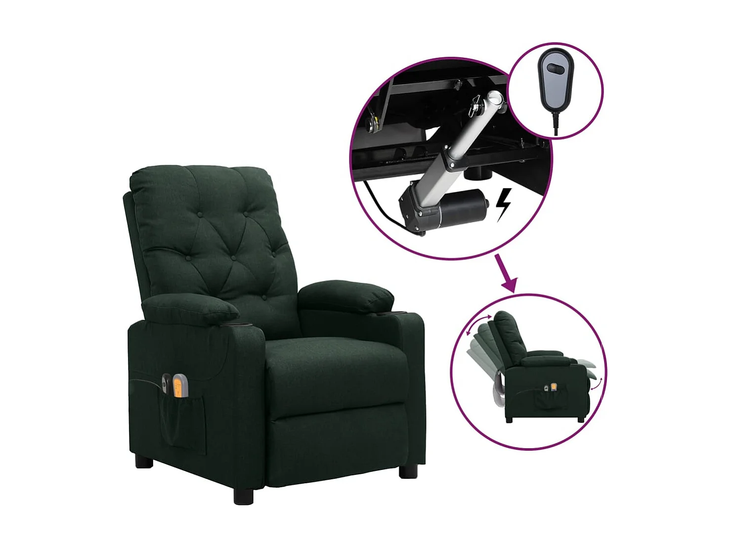 Poltrona de massagens elétrica tecido verde-escuro