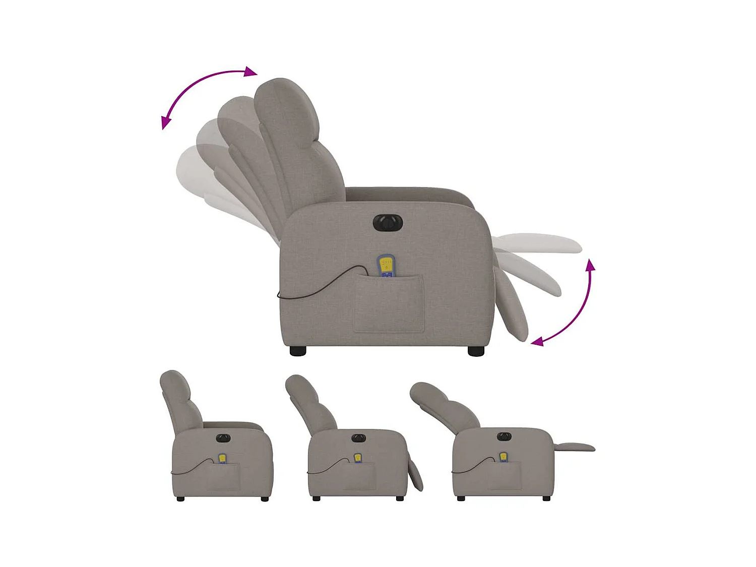 Fauteuil de massage inclinable électrique Taupe Tissu