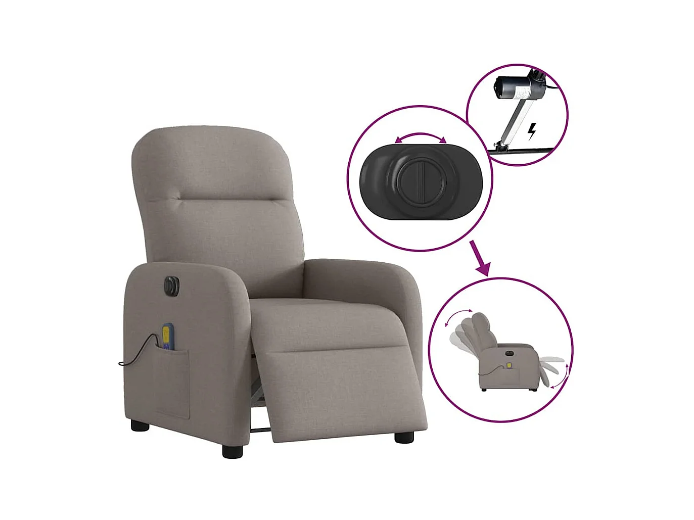 Fauteuil de massage inclinable électrique Taupe Tissu
