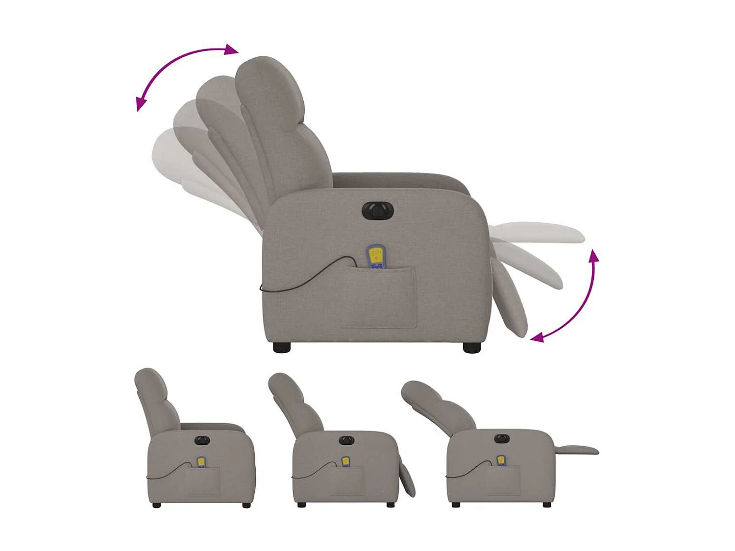 Fauteuil de massage inclinable électrique Taupe Tissu