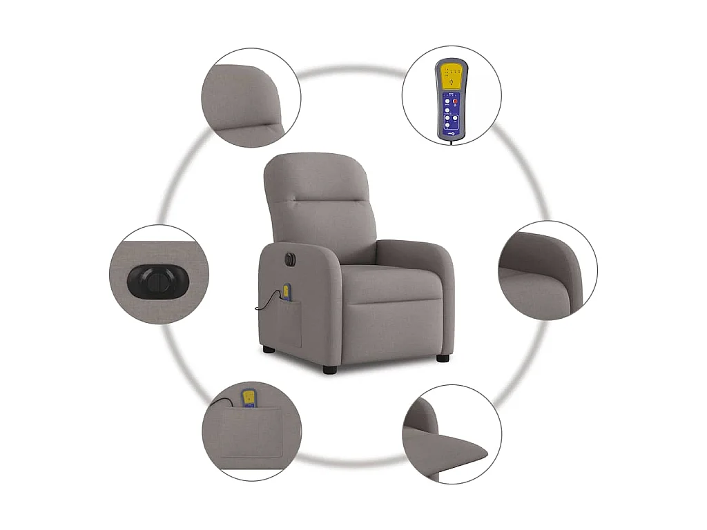 Fauteuil de massage inclinable électrique Taupe Tissu