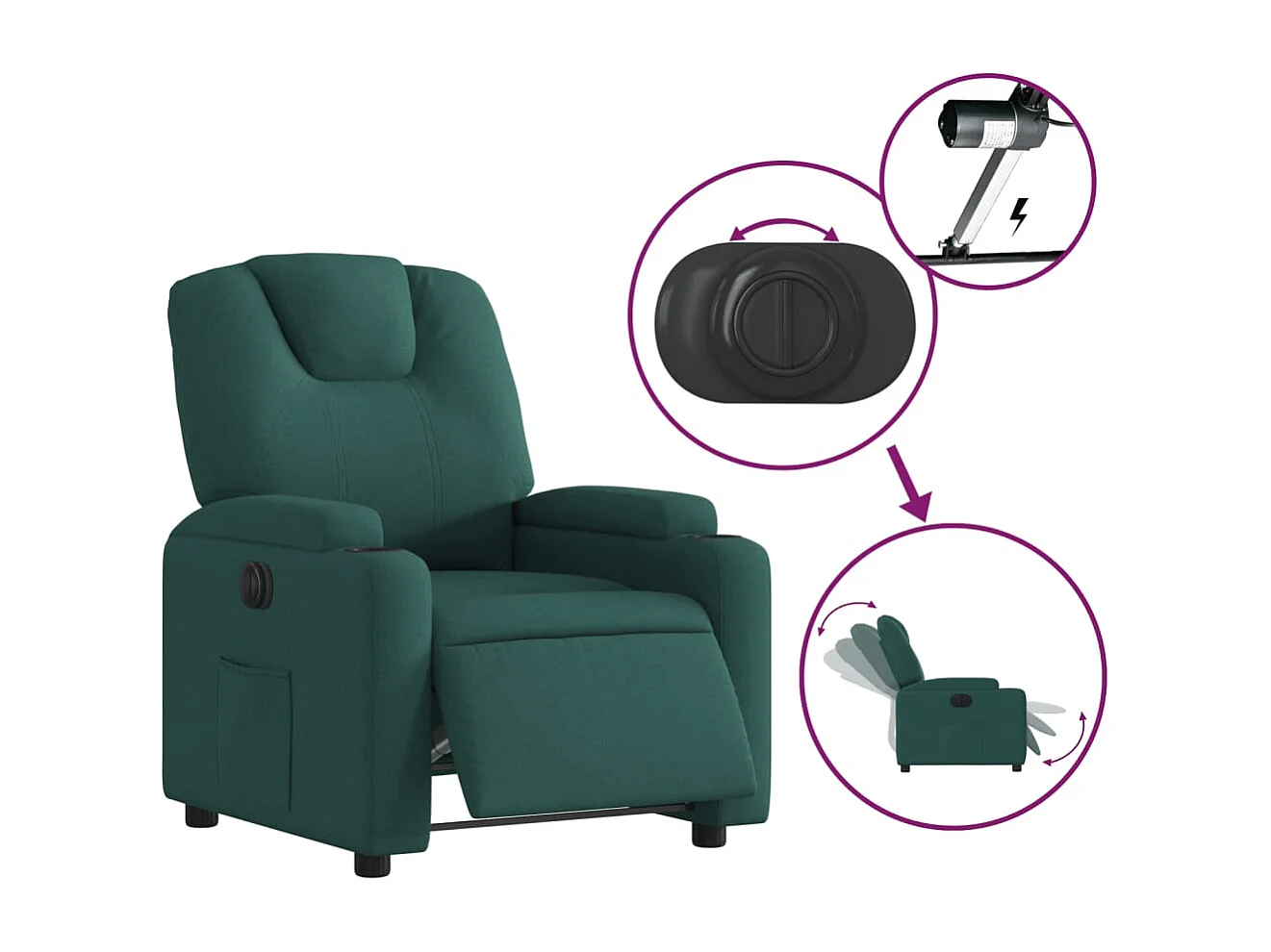 Fauteuil inclinable électrique Vert foncé Tissu