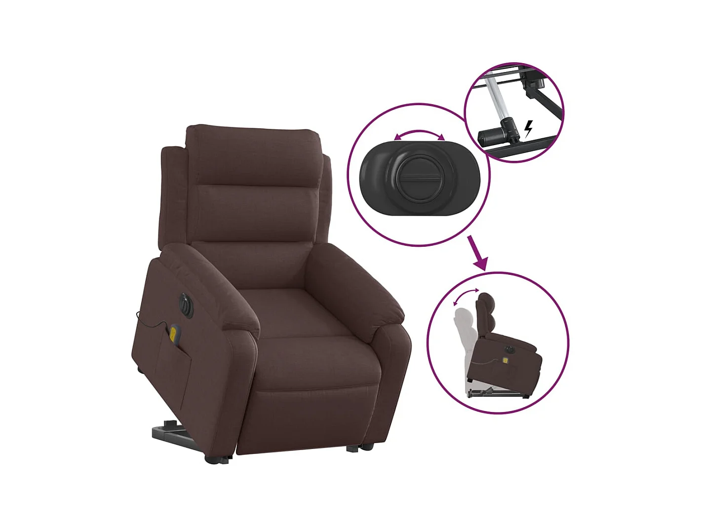 Fauteuil inclinable de massage électrique Marron foncé Tissu