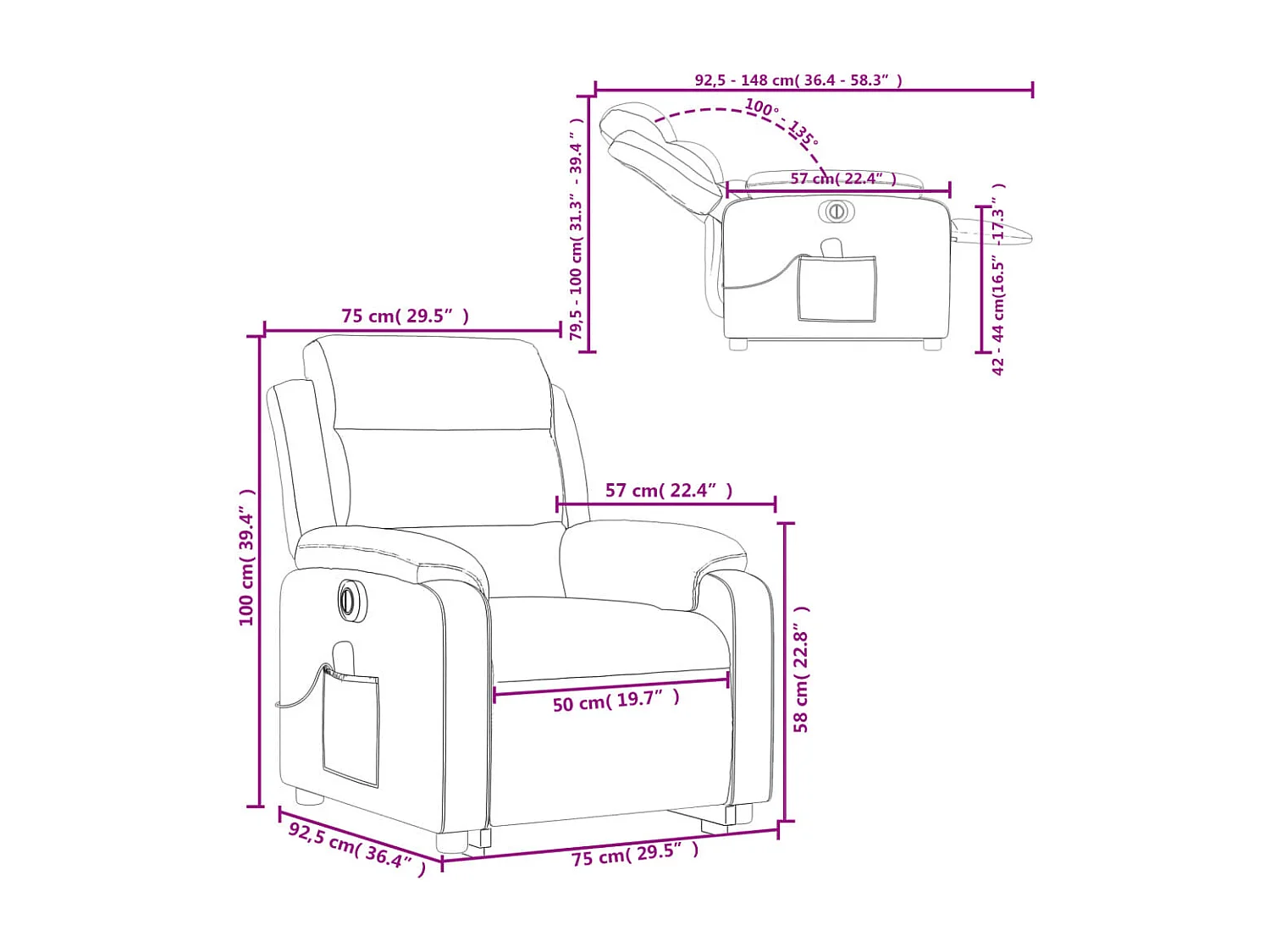 Fauteuil inclinable de massage électrique Marron foncé Tissu