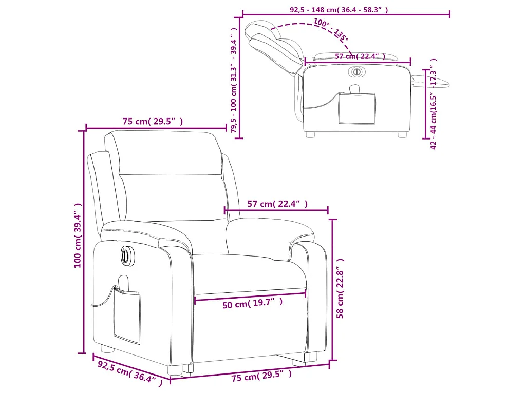 Fauteuil inclinable de massage électrique Marron foncé Tissu