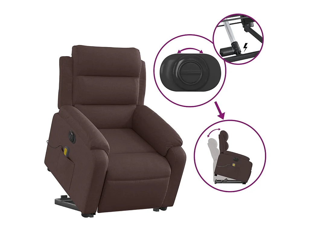Fauteuil inclinable de massage électrique Marron foncé Tissu
