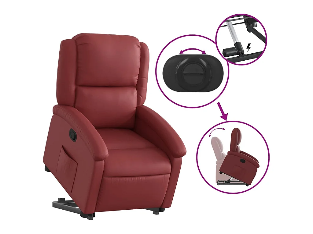 Poltrona Alzapersona Reclinabile Rosso Vino in Similpelle