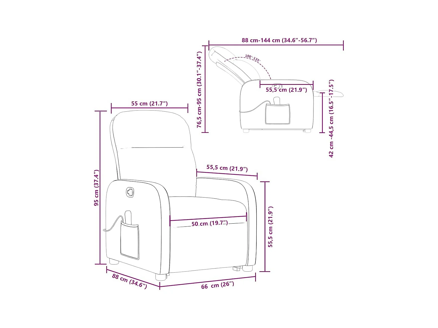 Fauteuil inclinable de massage Rouge bordeaux Tissu