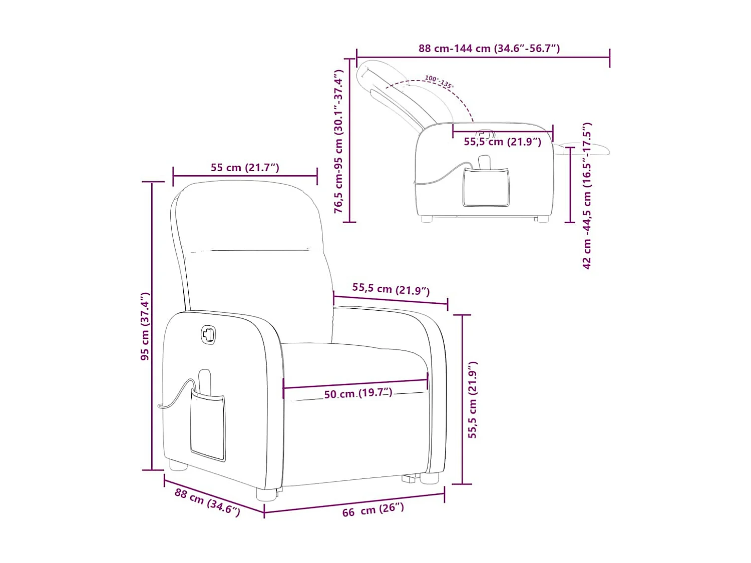 Massagesessel mit Aufstehhilfe Weinrot Stoff